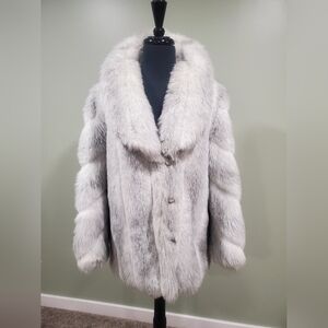 Dubrowsky & Perlbinder 1970's cream and gray faux rabbit fur coat. Womens medium